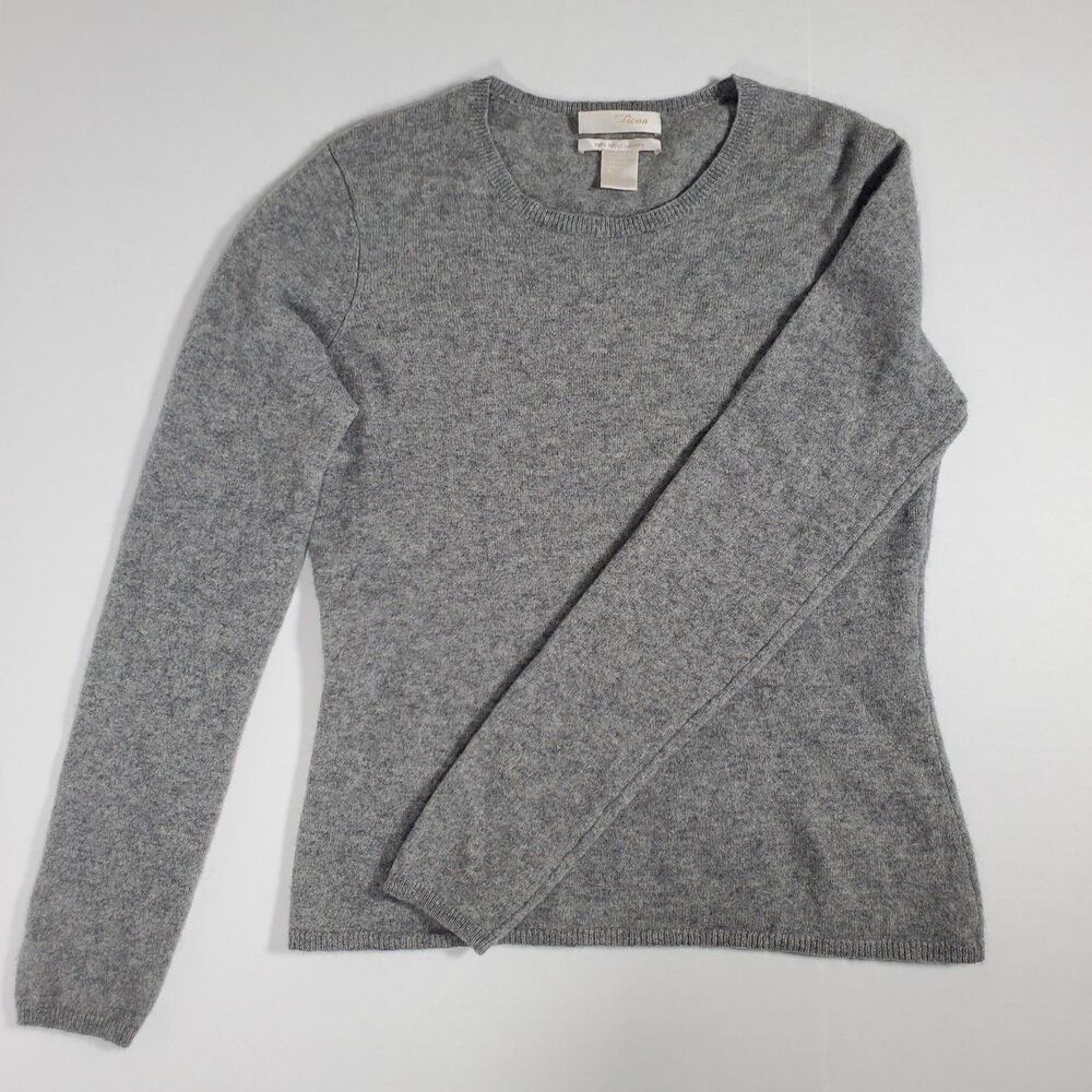 Fiona Women’s Cashmere Sweater Large Gray Minimalist Pullover Crew Neck  Soft